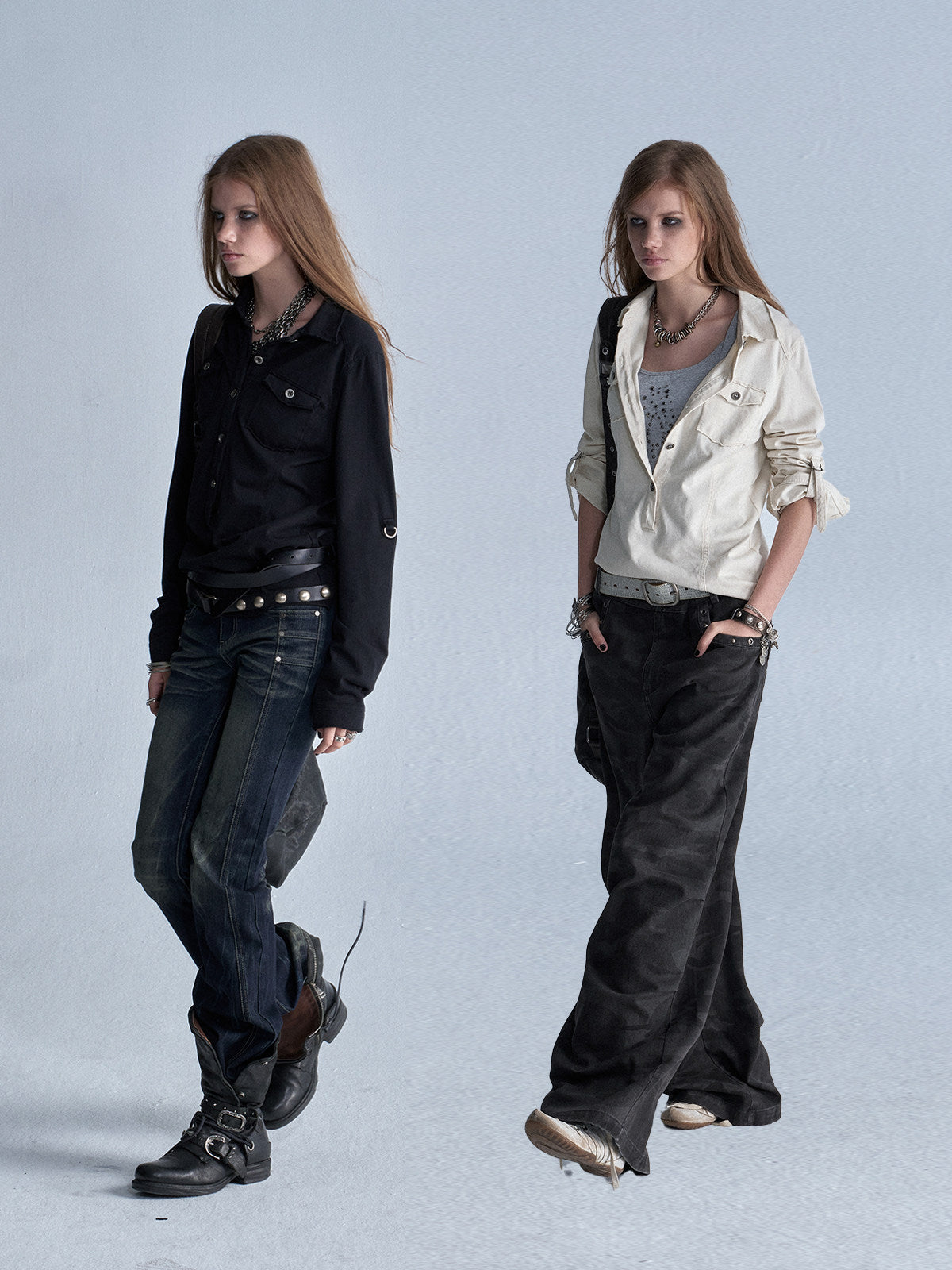 WASHED BUCKLE SLEEVE KNIT SHIRT