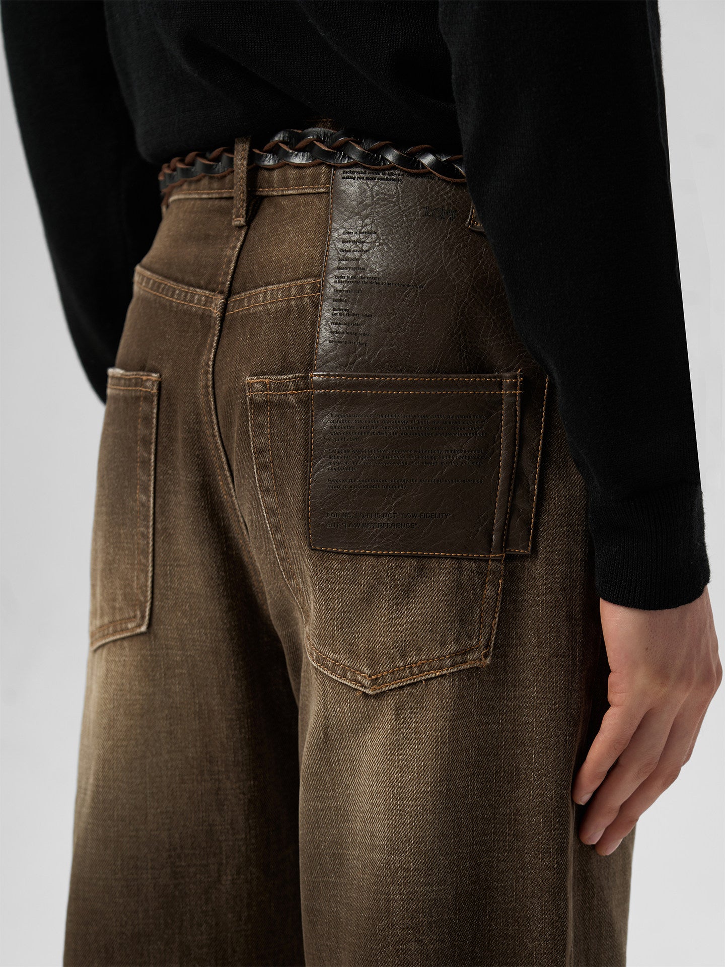 SAND BRONZE LEATHER DENIM PANTS