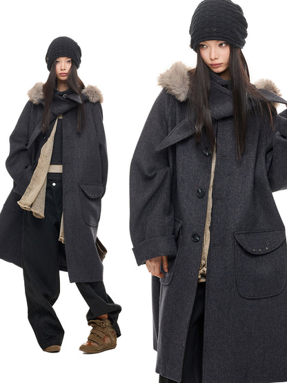 TWEED FUR COLLAR OVERCOAT