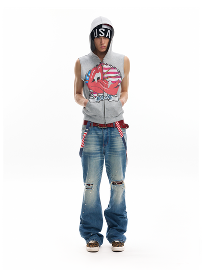 RED LINE PATCHWORK DENIM JEANS