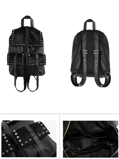 STUDDED HORSEHAIR LEATHER BACKPACK