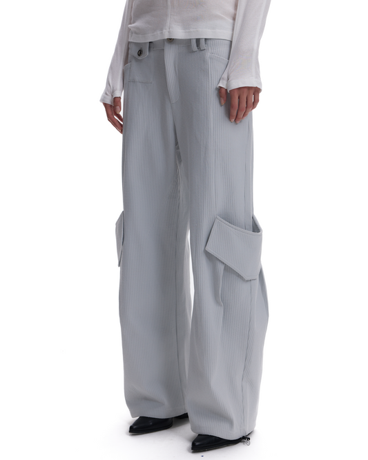 WAFFLE PLEATED WIDE LEG PANTS