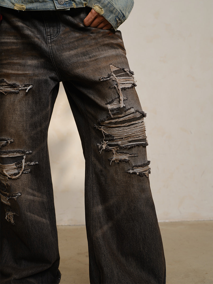 BLACK DISTRESSED DAMAGE JEANS