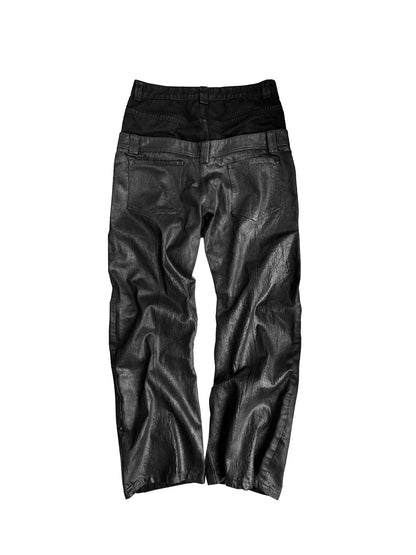 CRACKED COATING DOUBLE WAIST JEANS