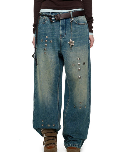 AGED RIVET STRAIGHT LEG JEANS