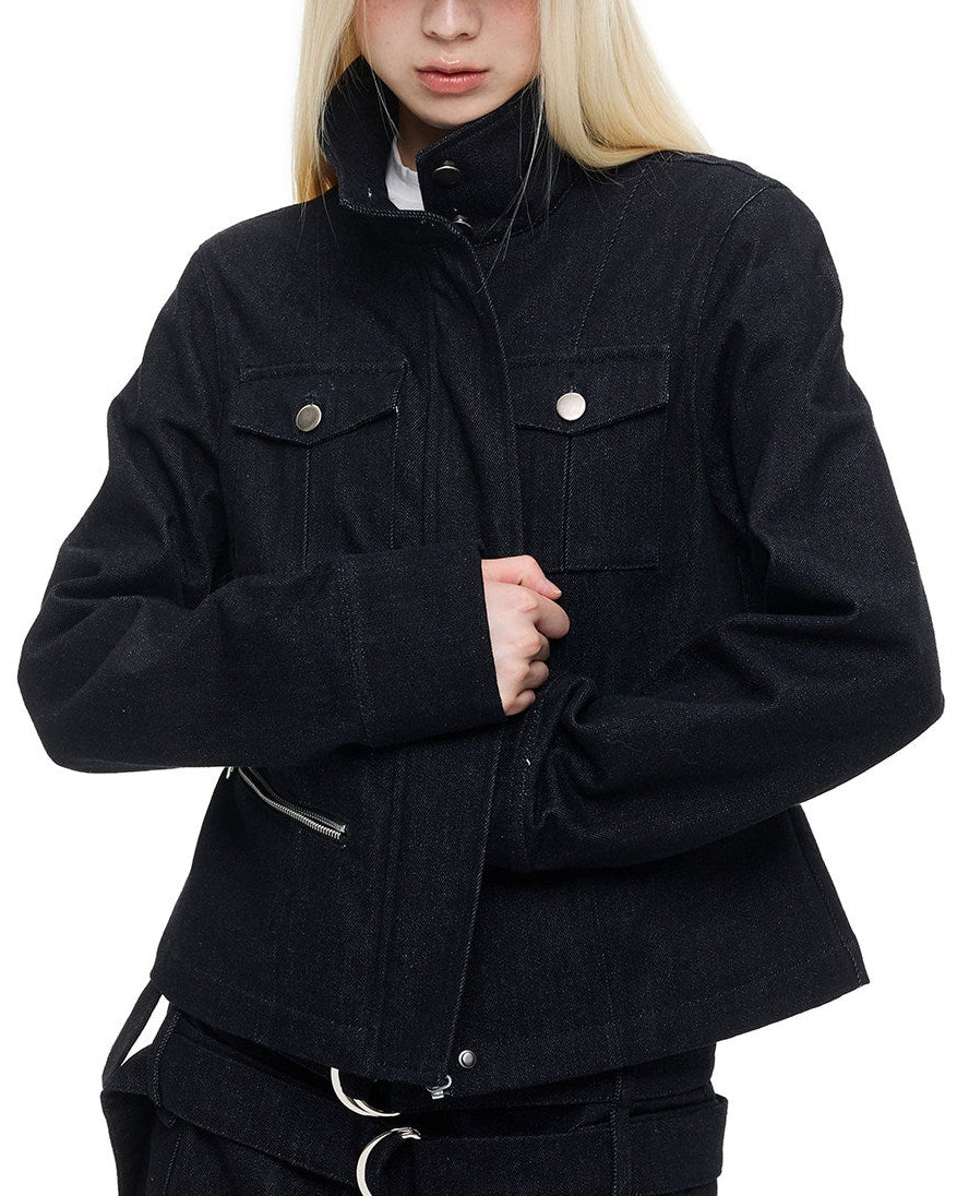 OXIDIZED STAND COLLAR DENIM JACKET