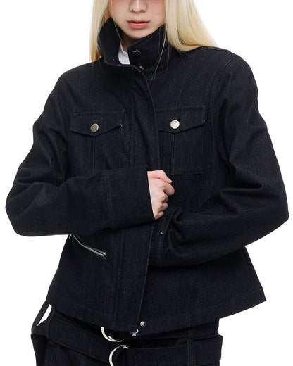 OXIDIZED STAND COLLAR DENIM JACKET