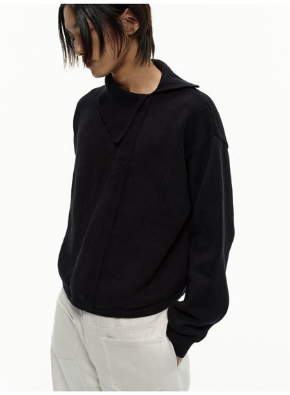 ASYMMETRICAL WOOL CROSS COLLAR SWEATER