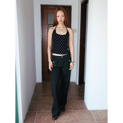 SHEER STRIPE LOW RISE STONE PANTS