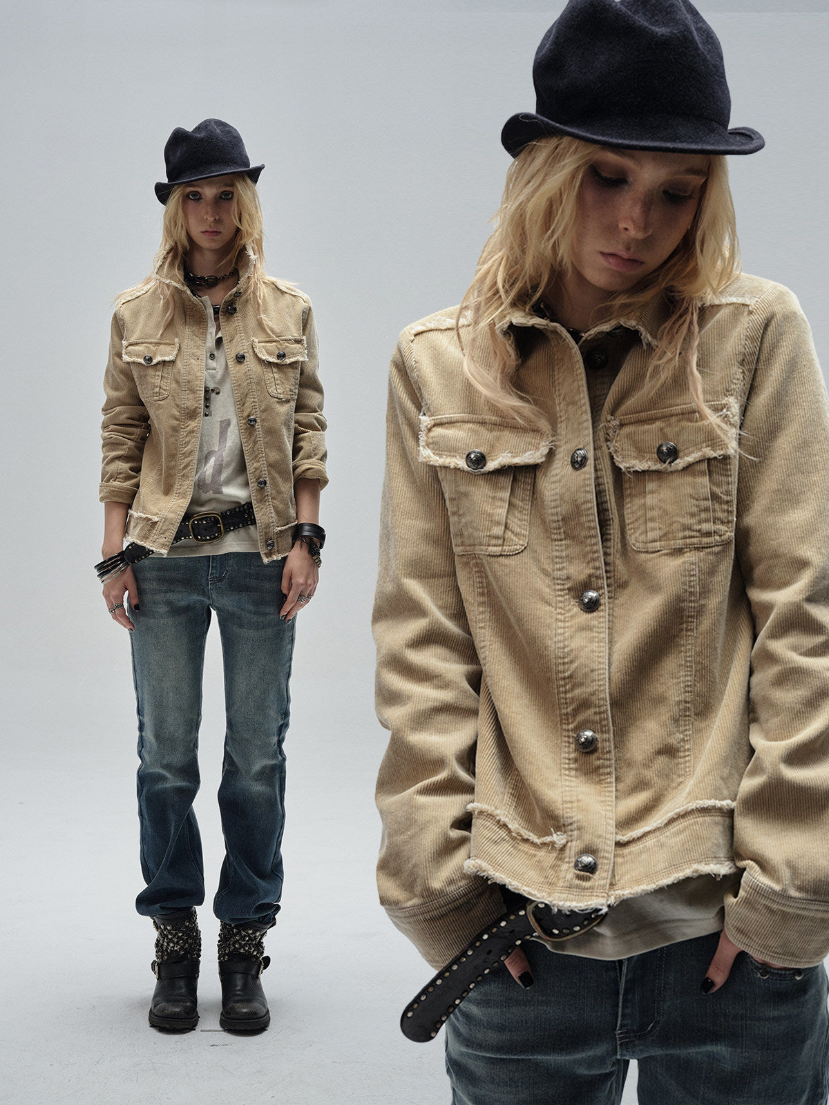 SANDWASH CORDUROY RAW EDGE COAT