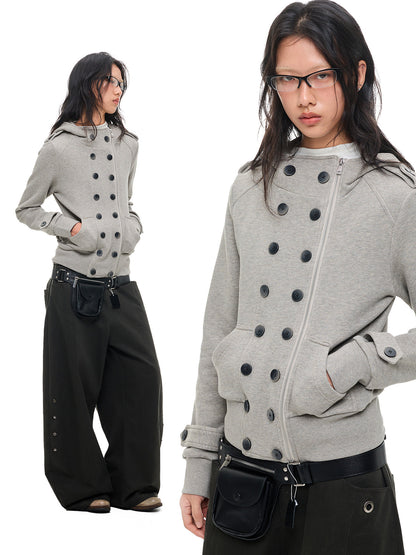 MULTI-BUTTON HOODED CROPPED UTILITY JACKET