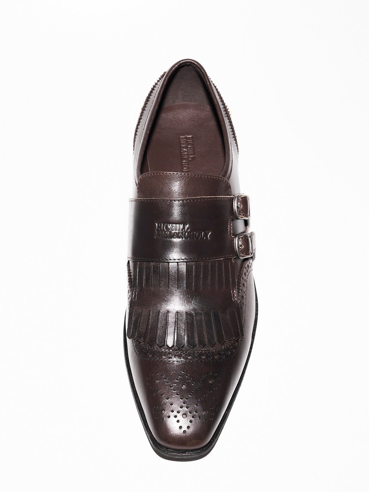 EBONY WAXED CARVED MONK SHOES