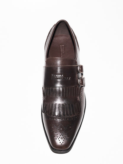 EBONY WAXED CARVED MONK SHOES