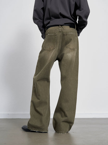 SAND BROWN STRAIGHT DENIM PANTS
