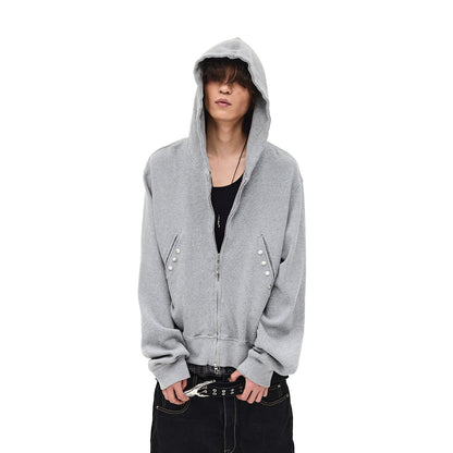 DISTRESSED WAFFLE STUDDED HOODIE