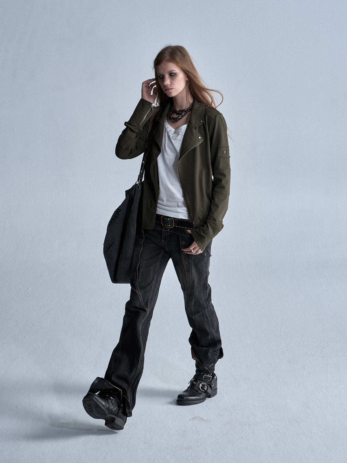 ASYMMETRIC LAPEL PUNK KNIT JACKET