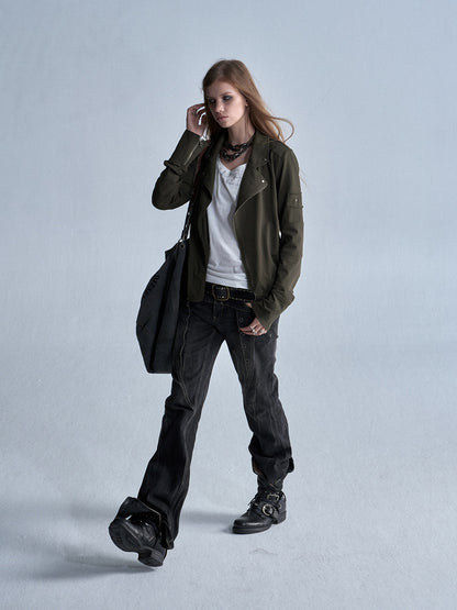 ASYMMETRIC LAPEL PUNK KNIT JACKET