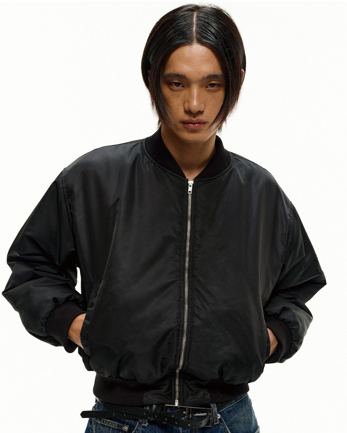BACK PLEATED TWILL COTTON BOMBER