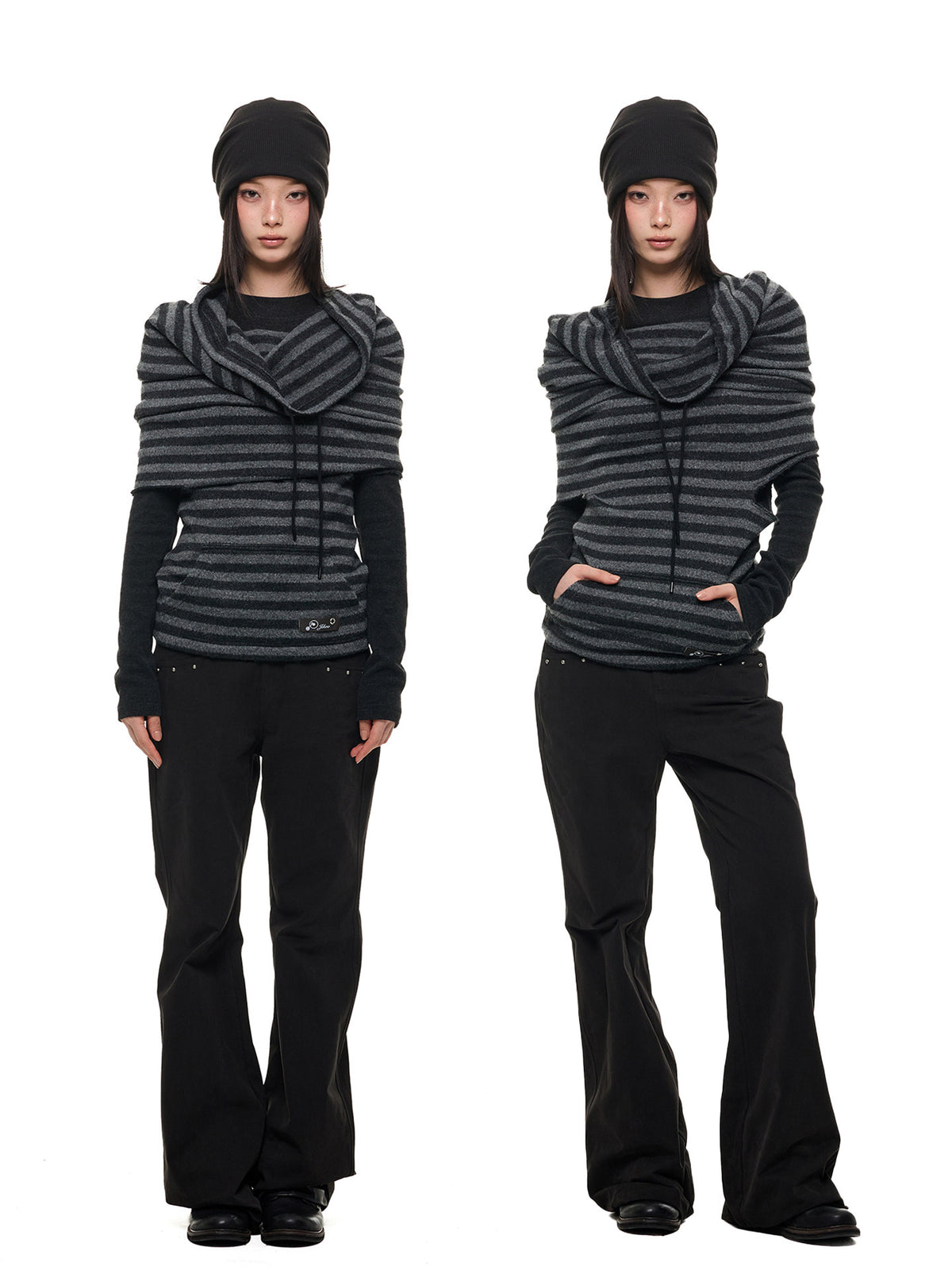 DOUBLE LAYER STRIPED COLLAR TWINSET