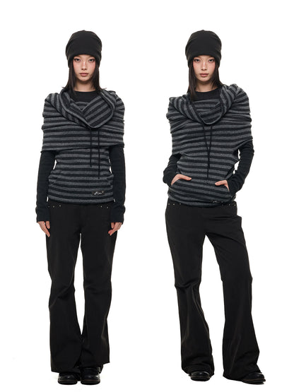 DOUBLE LAYER STRIPED COLLAR TWINSET