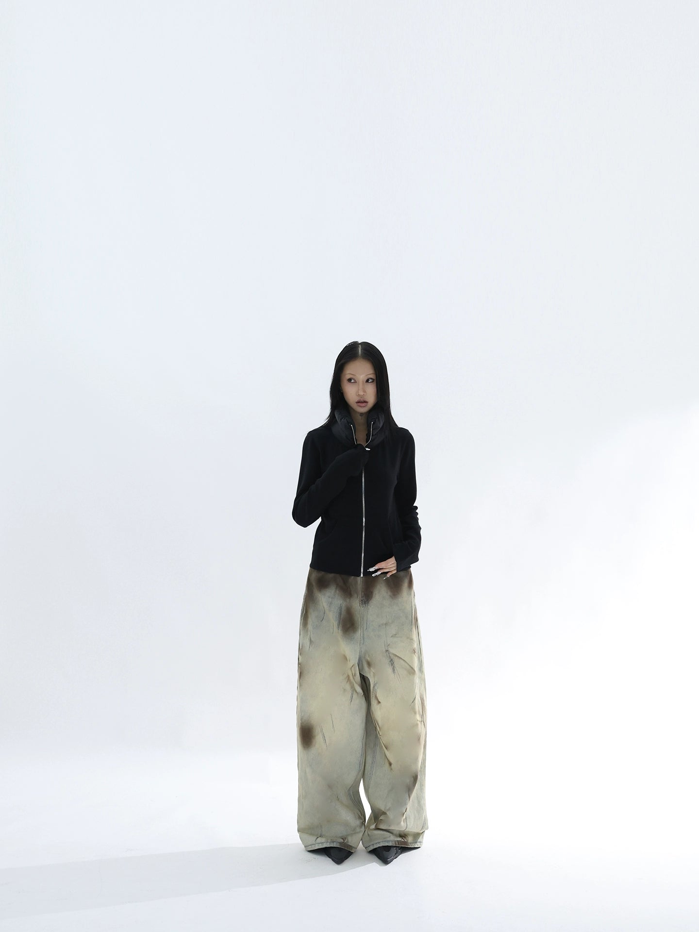 STAIN DYED TWILL COTTON JEANS