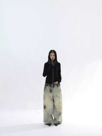 STAIN DYED TWILL COTTON JEANS