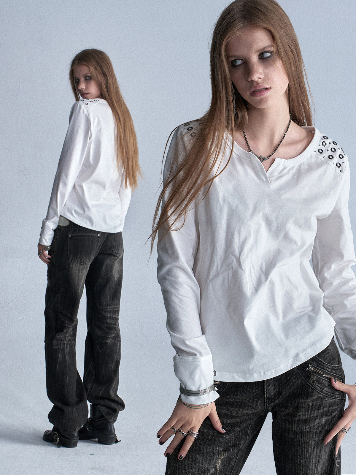 METAL STUD FITTED LONG SLEEVE