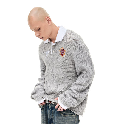 DIAMOND KNIT POLO SWEATER