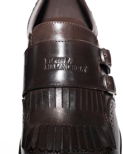 EBONY WAXED CARVED MONK SHOES