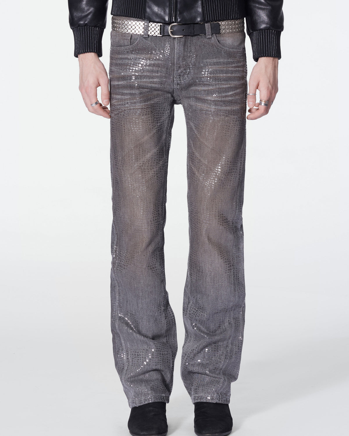 RUST STAIN SNAKE SCALE JEANS