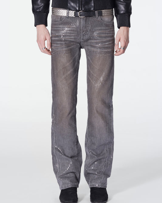 RUST STAIN SNAKE SCALE JEANS