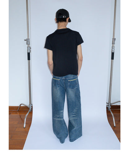 WASHED WIDE LEG SILHOUETTE JEANS