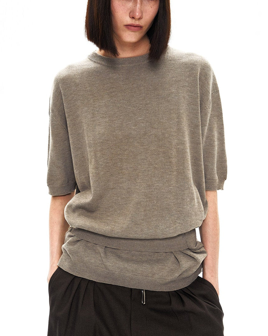 CAMEL FAKE LAYER WOOL TEE