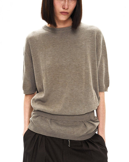CAMEL FAKE LAYER WOOL TEE