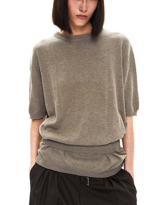 CAMEL FAKE LAYER WOOL TEE