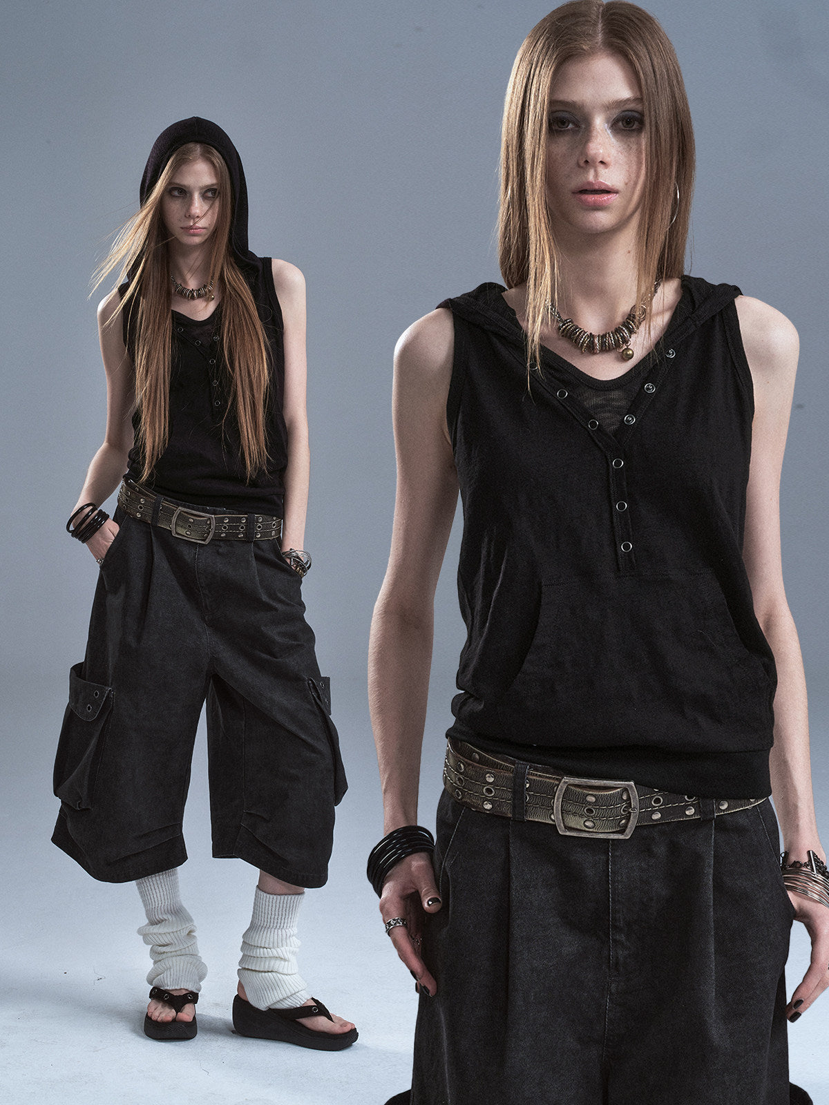 LAYERED HOODED SLEEVELESS TOP