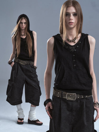 LAYERED HOODED SLEEVELESS TOP