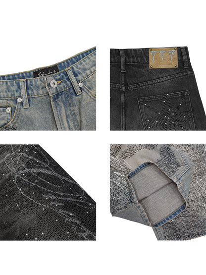 RHINESTONE LETTERING DENIM SHORTS