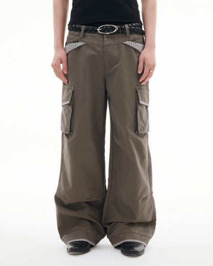 RETRO PLAID PATCH WORK PANTS