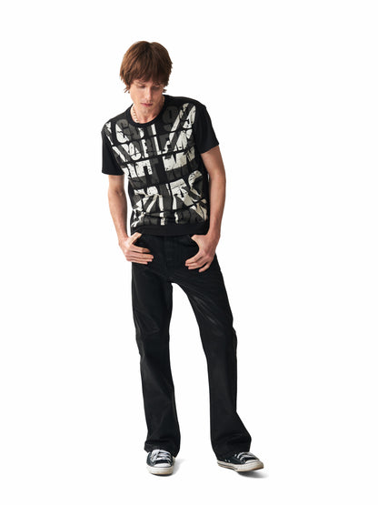 WAX COATED BOOTCUT DENIM JEANS
