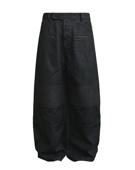 PLEATED PANEL WAXED BIKER PANTS
