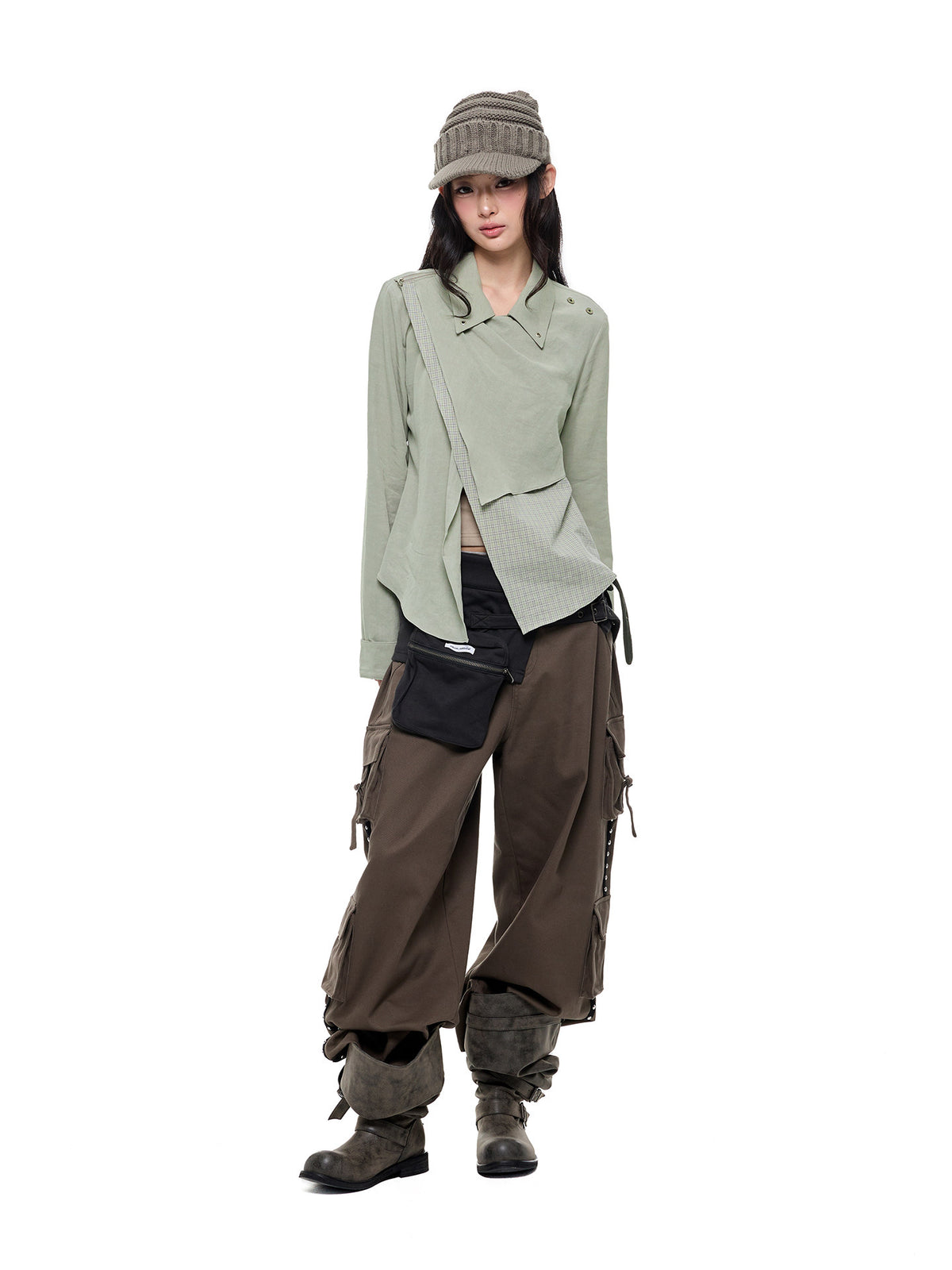 RUSTED PATCHWORK ASYMMETRIC SHIRT