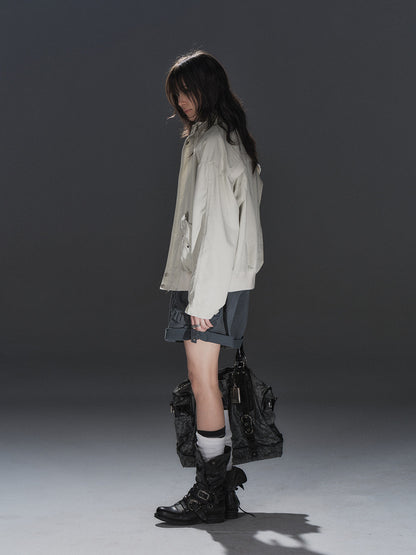 WASHED STUDDED SPLIT-PANEL JACKET