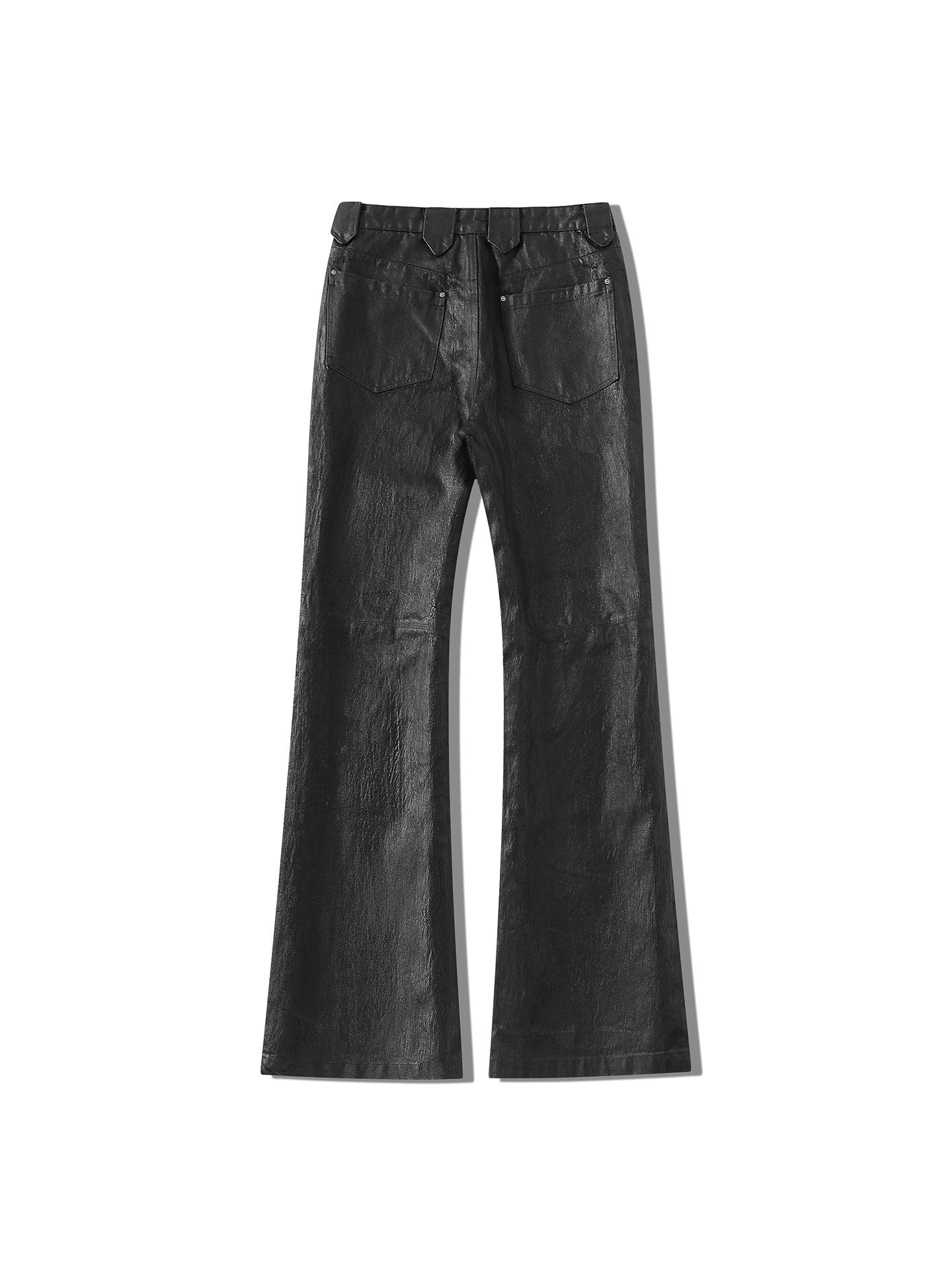 BLACK WAXED CRACKLE BOOTCUT JEANS