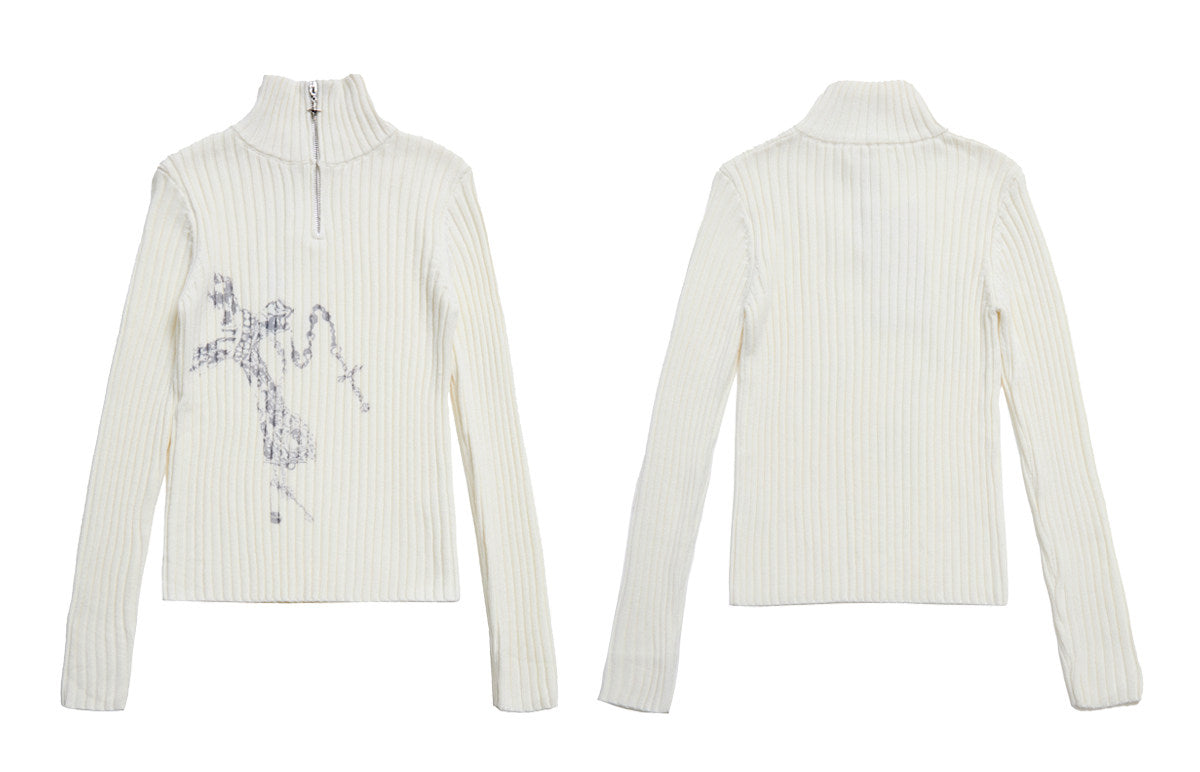 VERTICAL TEXTURE ZIP TURTLENECK TOP