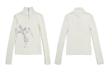 VERTICAL TEXTURE ZIP TURTLENECK TOP
