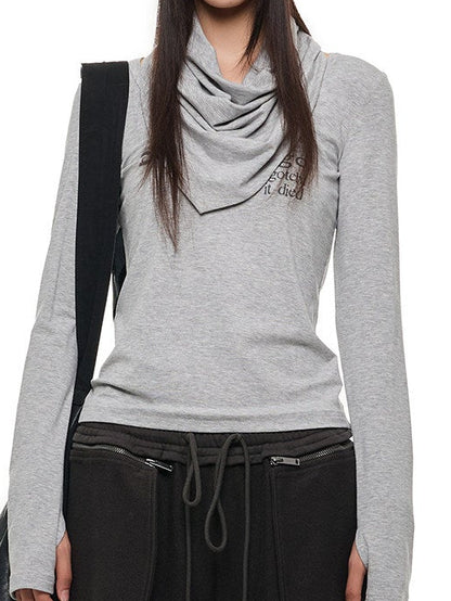 SCARF STACKED U NECK TEE