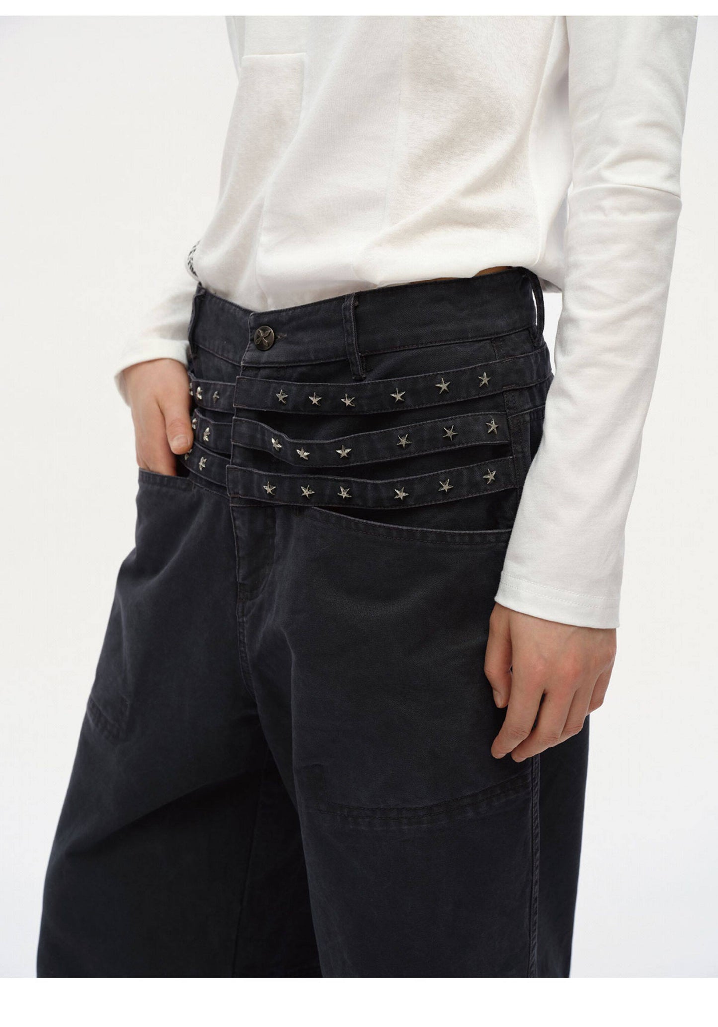 STUDDED WIDE LEG CARGO PANTS