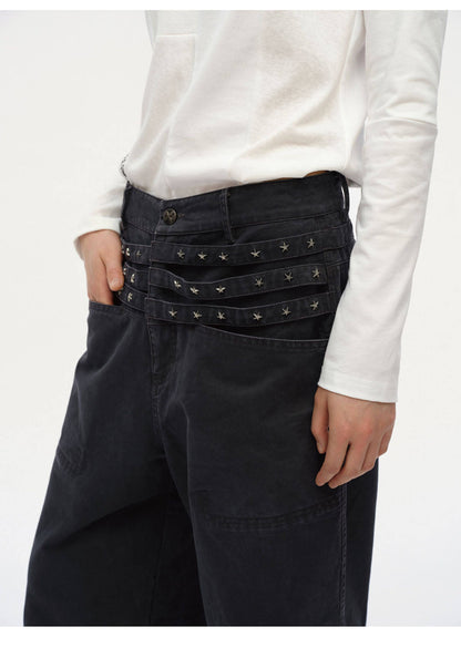 STUDDED WIDE LEG CARGO PANTS