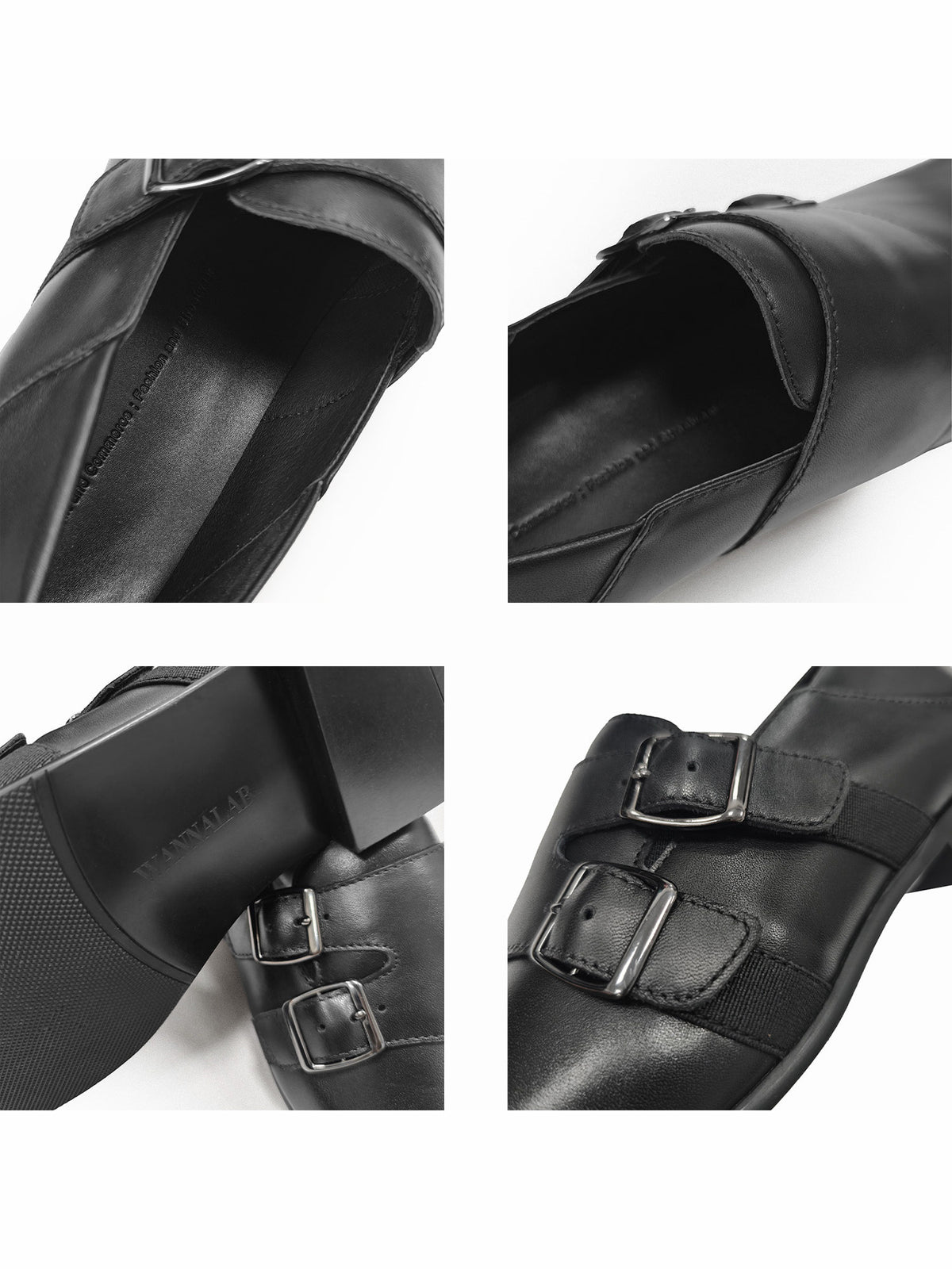 SQUARE TOE CALFSKIN BUCKLE LOAFERS